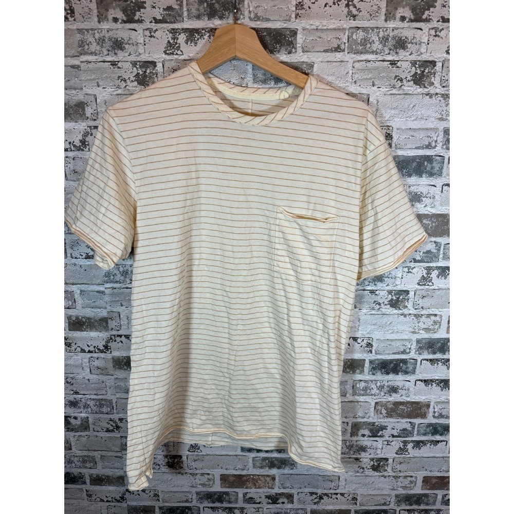Rag & Bone Pocket Tee Mens Medium Cream Tan Excellent Striped Organic Cotton